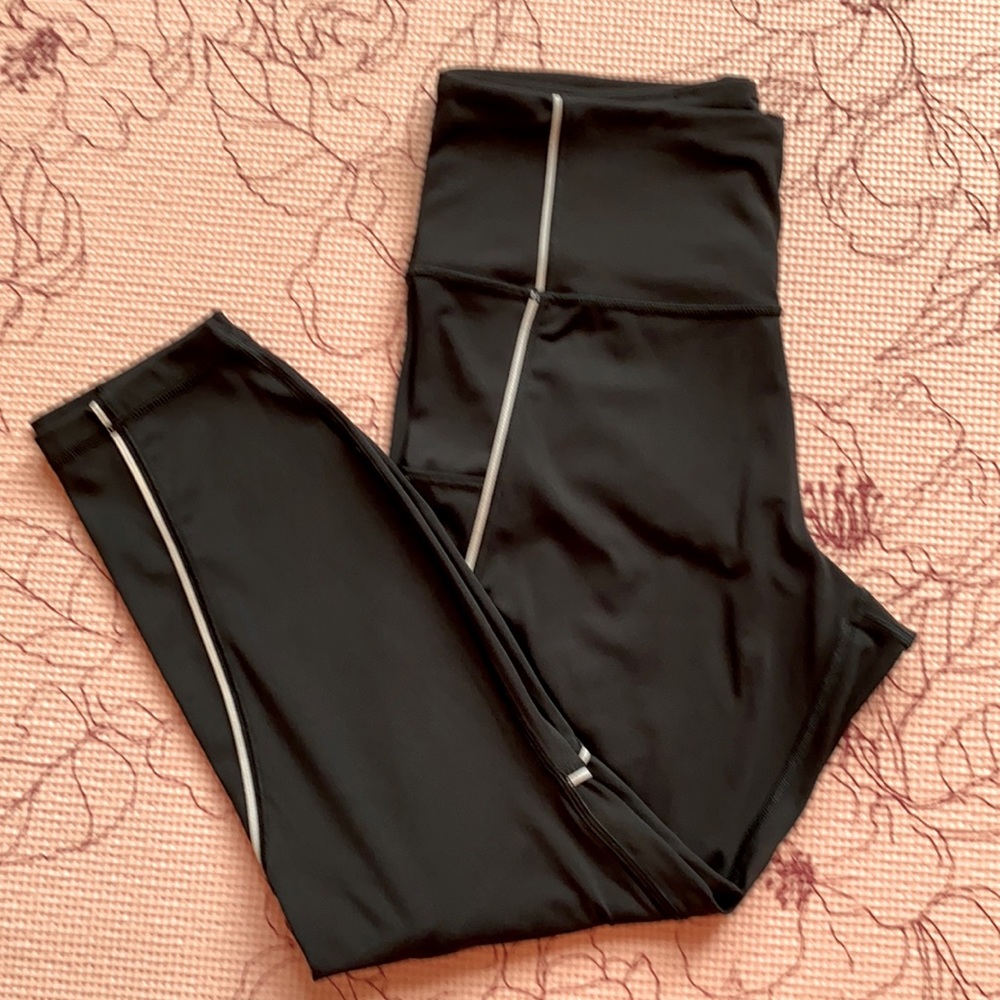 Athleta Black Leggings with Reflective Stripe